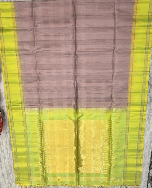 Elegant Mauve Pink &amp; Lime Green Traditional Silk Saree with Zari Border