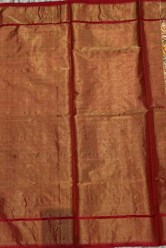 Pochampally Ikat Silk Tissue Patola Saree with Red &amp; Gold Zari Border
