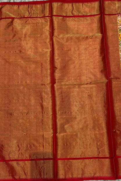 Pochampally Ikat Silk Tissue Patola Saree with Red &amp; Gold Zari Border