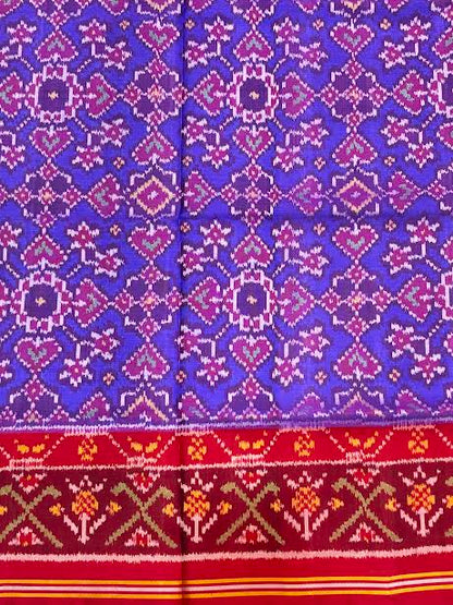 Authentic Blue &amp; Red Pure Real Patola Silk Saree with Traditional Motifs