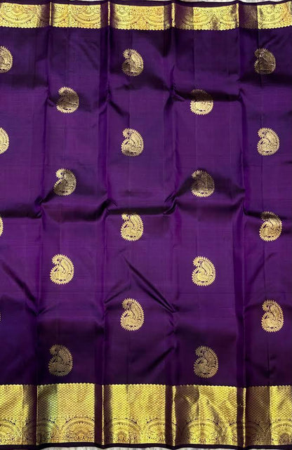 Elegant Purple Pure Kanchipuram Pattu Silk Saree with Gold Zari - pochampallysarees.com
