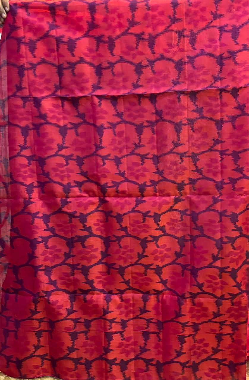 Kanchi Soft Silk Saree in Wine Magenta with Floral Jamdani Weave Border &amp; Buttas