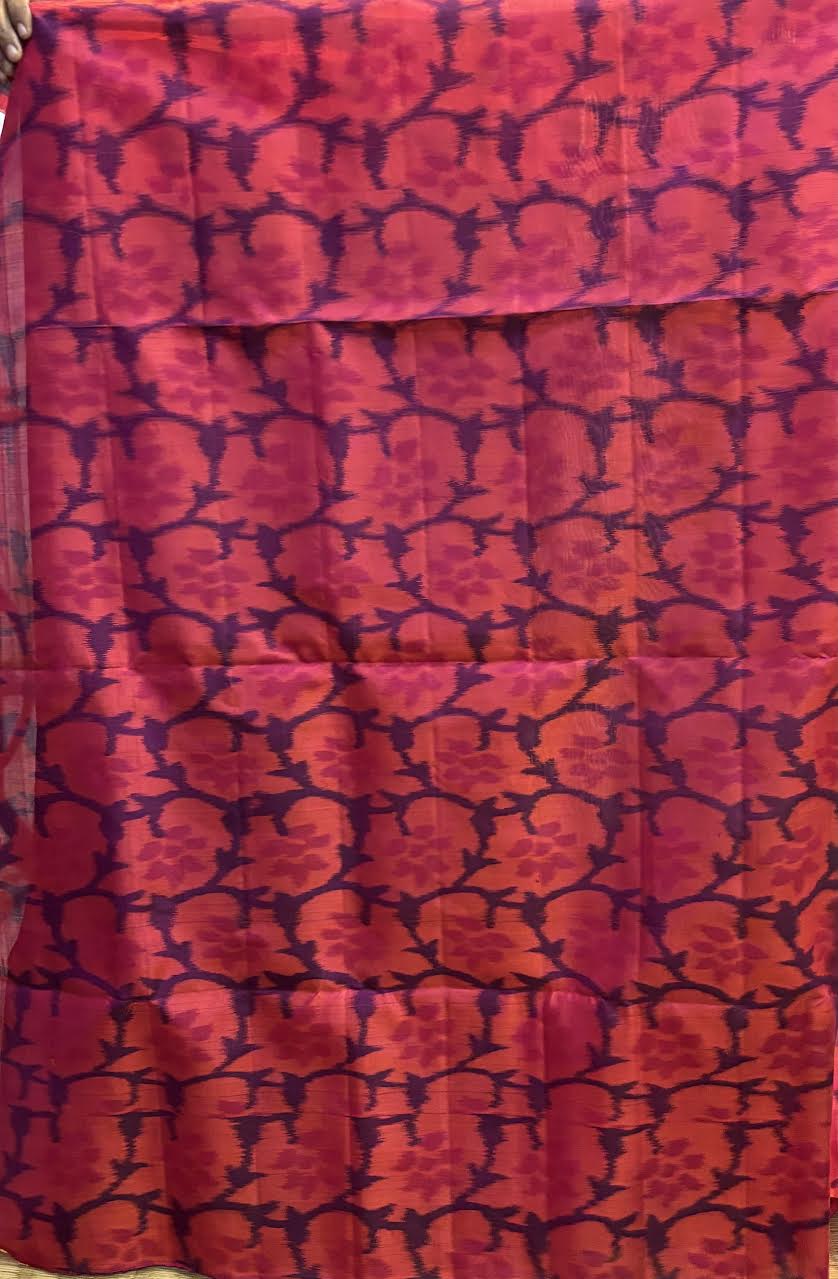 Kanchi Soft Silk Saree in Wine Magenta with Floral Jamdani Weave Border &amp; Buttas