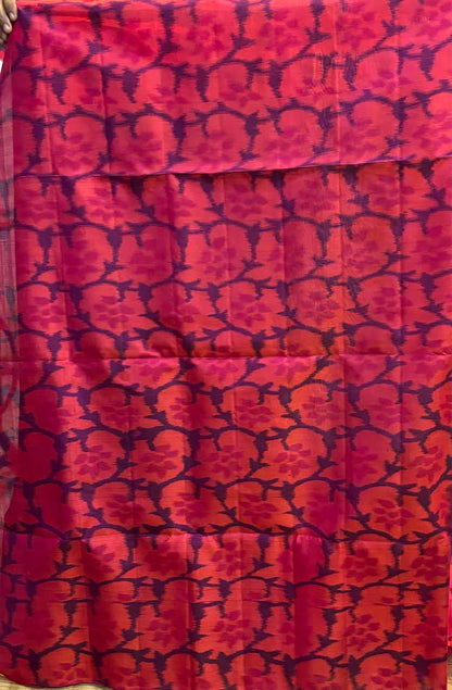 Kanchi Soft Silk Saree in Wine Magenta with Floral Jamdani Weave Border &amp; Buttas