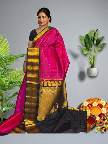 GADWAL PURE SILK HANDLOOM SAREE PINK - pochampallysarees.com