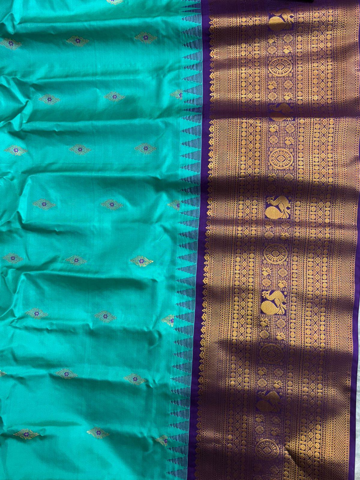 GADWAL PURE SILK HANDLOOM SAREE SEAGREEN - pochampallysarees.com