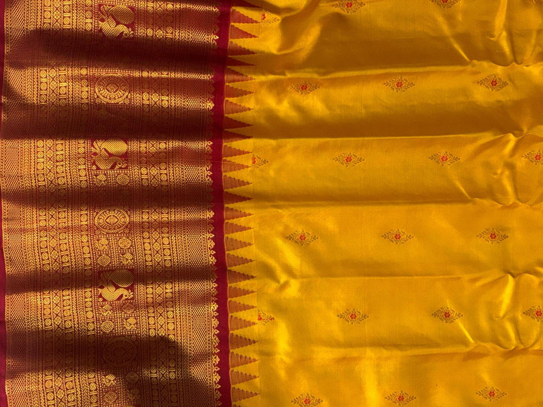 GADWAL PURE SILK HANDLOOM SAREE YELLOW - pochampallysarees.com