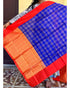 GADWAL SILK BLUE WITH ORANGE COLOR CHECKS DUPATTA-GSD-25 - pochampallysarees.com