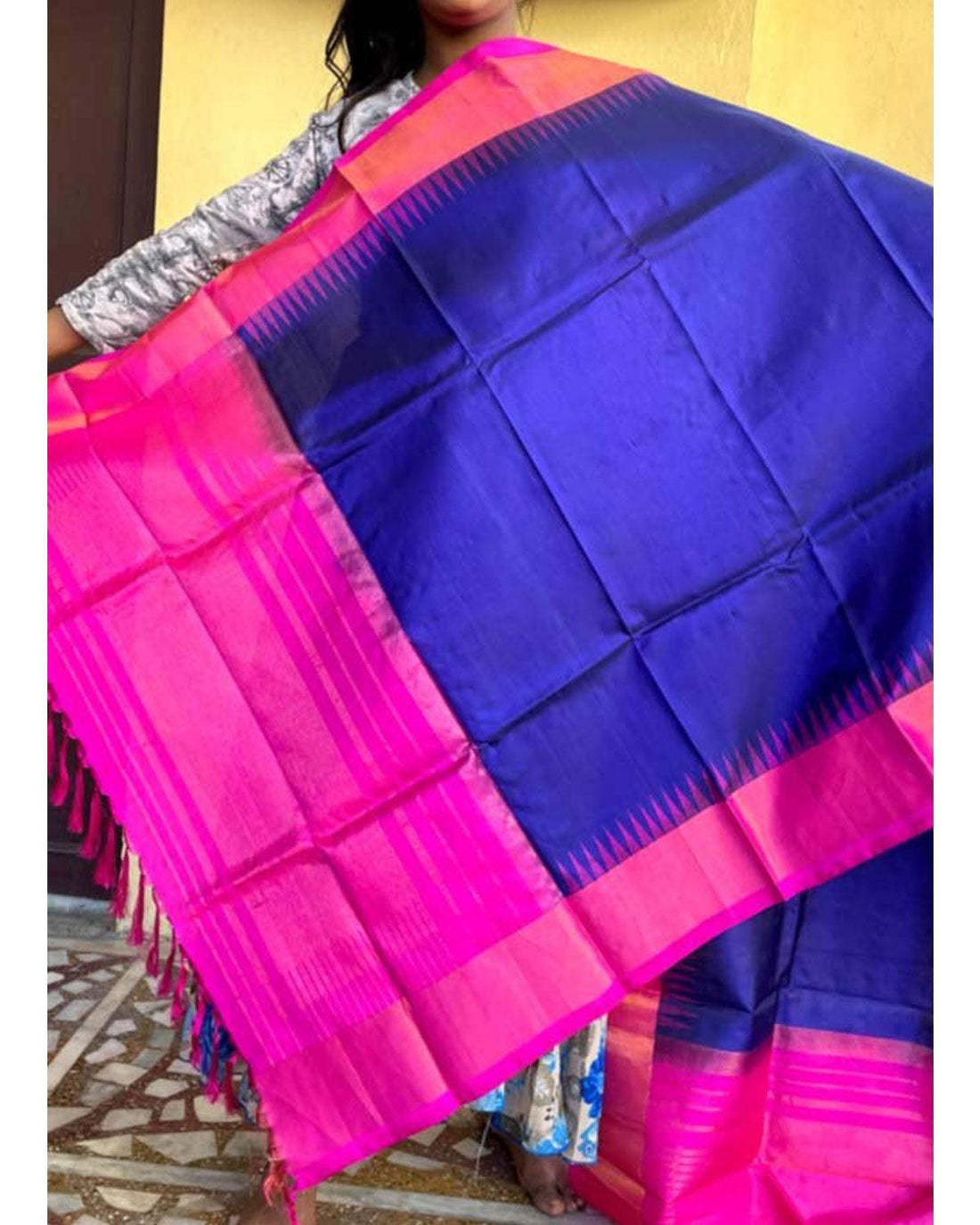 GADWAL SILK BLUE WITH PINK COLOR DUPATTA ONLINE-GSD37 - pochampallysarees.com