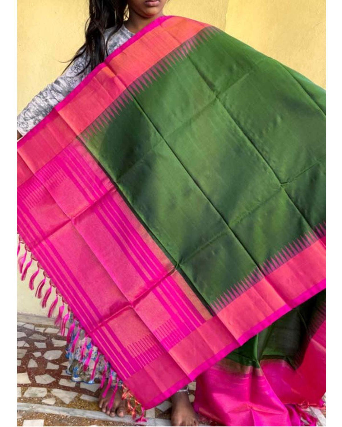 GADWAL SILK GREEN WITH PINK COLOR DUPATTA-GSD36 - pochampallysarees.com