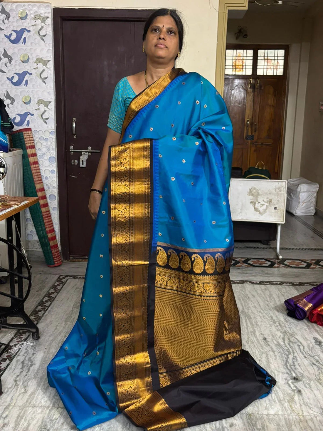 GADWAL SILK SARI Ananda Blue - pochampallysarees.com