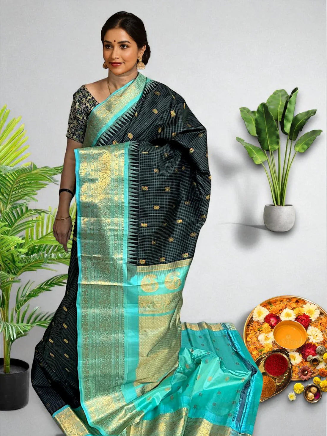 GADWAL SILK SARI BLACK - pochampallysarees.com