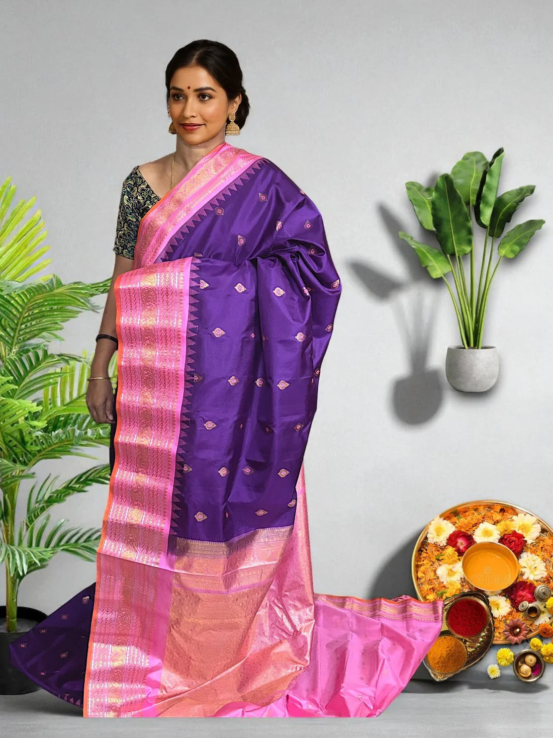 GADWAL SILK SARI LAVENDER - pochampallysarees.com