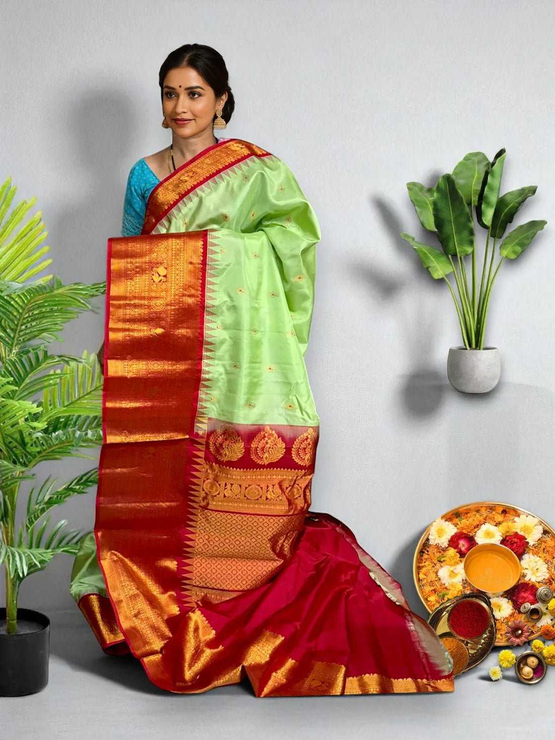 GADWAL SILK SARI Light Green - pochampallysarees.com
