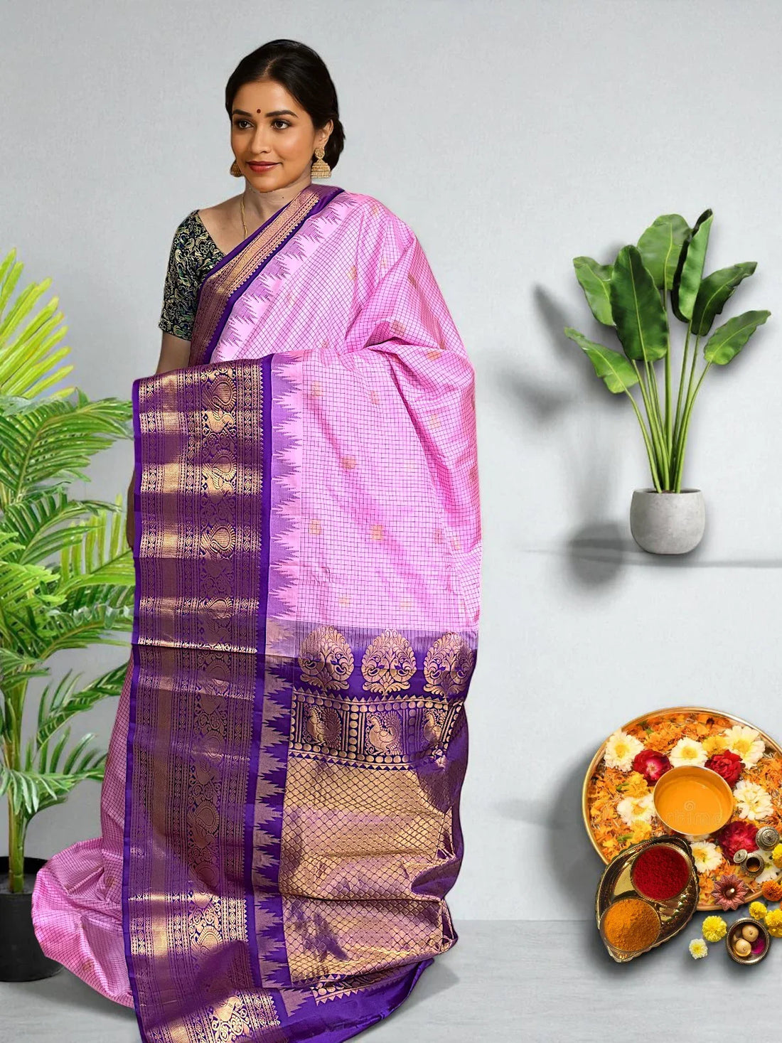 GADWAL SILK SARI PINK - pochampallysarees.com