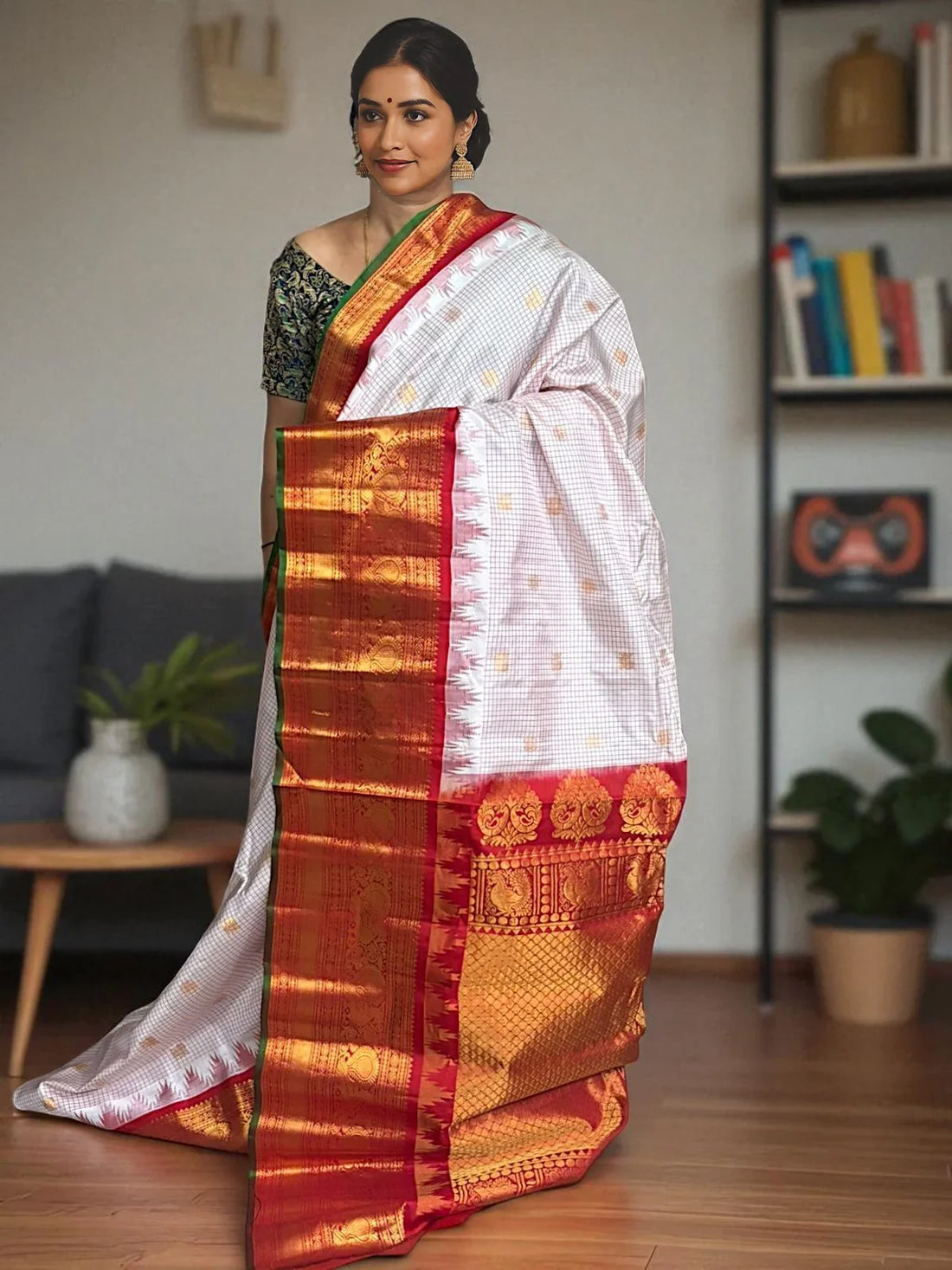 GADWAL SILK SARI WHITE - pochampallysarees.com