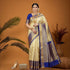 PURE GADWAL SILK CREAM BODY BUTTI BLUE PALLU BLUE BIG BORDER AND BLOUSE BLUE SAREE - pochampallysarees.com
