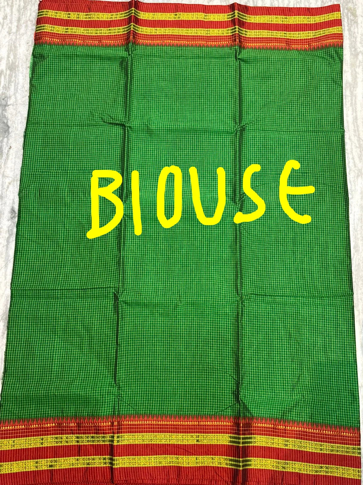 Authentic Pure Gadwal Silk Saree in Vibrant Green with Classic Checks &amp; Contrast Red Zari Border - pochampallysarees.com