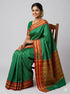 Authentic Pure Gadwal Silk Saree in Emerald Green with Contrasting Red Zari Border & Rich Striped Pallu - pochampallysarees.com