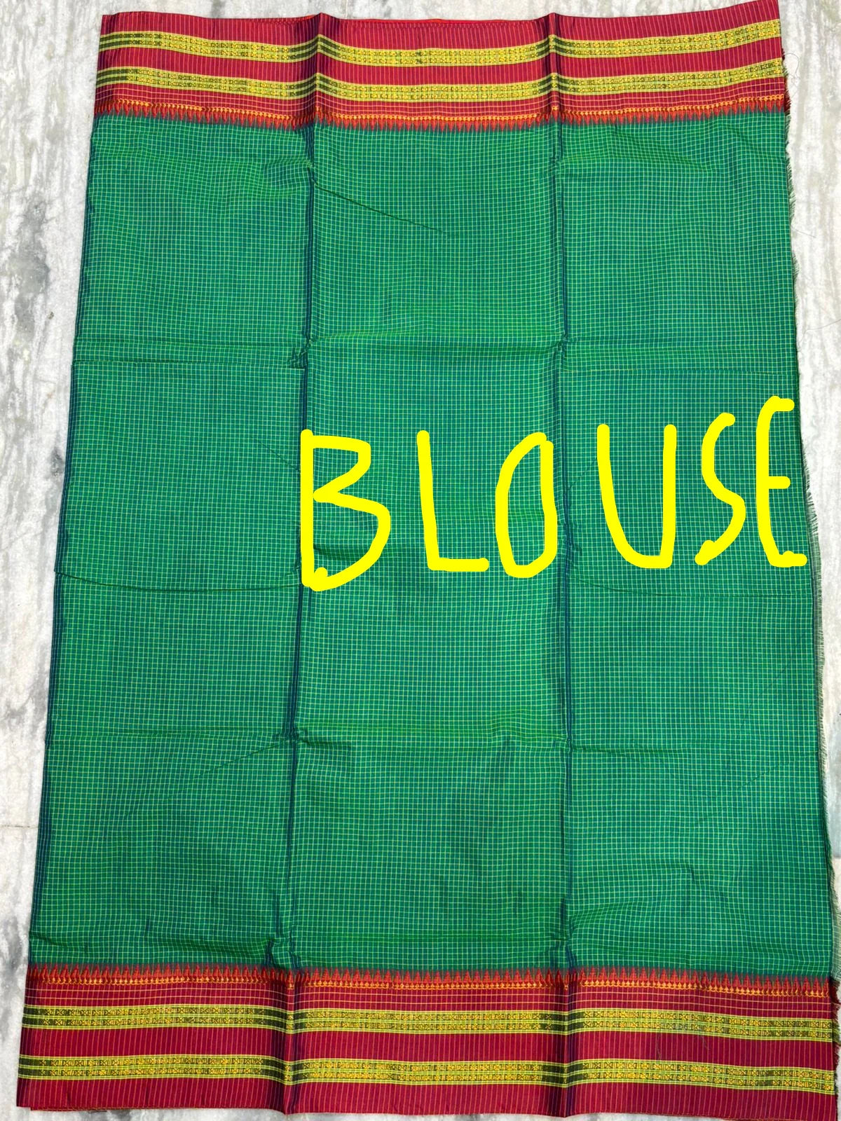 Authentic Pure Gadwal Silk Saree in Emerald Green with Contrasting Red Zari Border &amp; Rich Striped Pallu - pochampallysarees.com