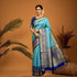 PURE GADWAL SILK LIGHT BLUE BODY BUTTI BLUE PALLU BLUE BIG BORDER AND BLOUSE BLUE SAREE - pochampallysarees.com