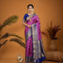 PURE GADWAL SILK PINK BODY BUTTI BLUE PALLU BLUE BIG BORDER AND BLOUSE BLUE SAREE - pochampallysarees.com