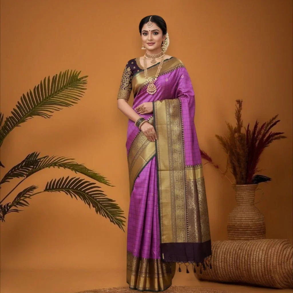 PURE GADWAL SILK PINK BODY BUTTI CHOCOLATE PALLU CHOCOLATE BIG BORDER AND BLOUSE BLUE SAREE - pochampallysarees.com