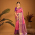 PURE GADWAL SILK PINK BODY BUTTI LAVENDER PALLU BLUE BIG BORDER AND BLOUSE BLUE SAREE - pochampallysarees.com