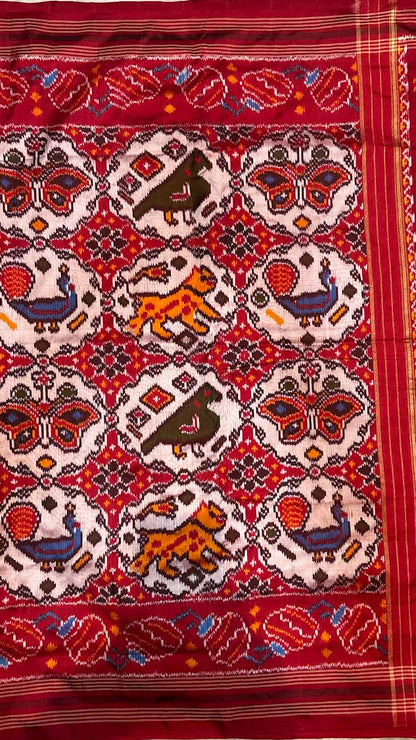 Authentic Pochampally Ikkat Patola Silk Saree with Traditional Elephant &amp; Cart Motifs - pochampallysarees.com