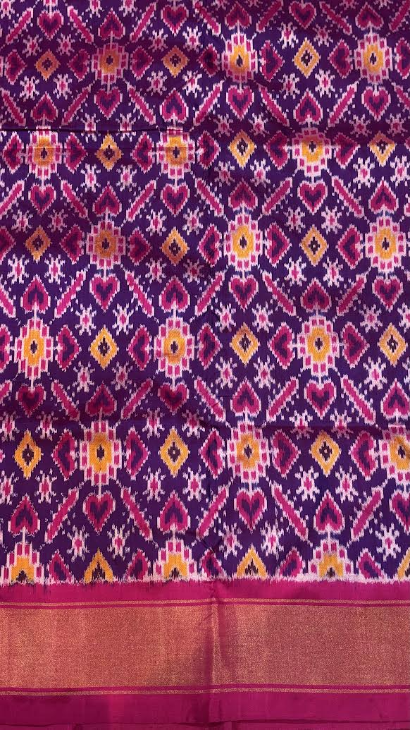 Pochampally Ikkat Silk Patola Royal Purple and Pink Saree