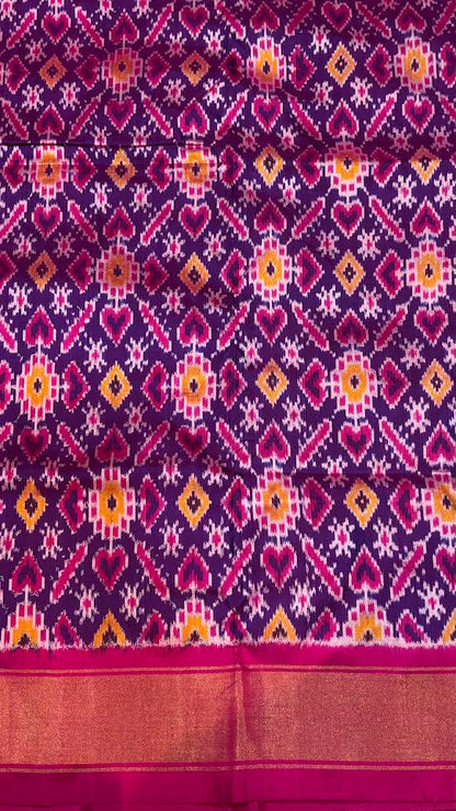 Pochampally Ikkat Silk Patola Royal Purple and Pink Saree