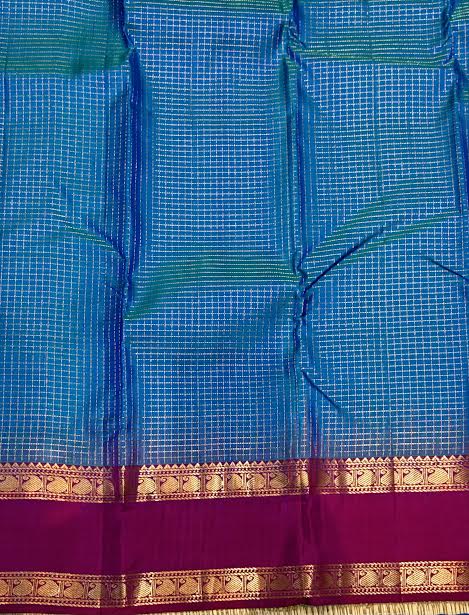 Authentic Peacock Blue &amp; Magenta Kanchipuram Pure Silk Saree