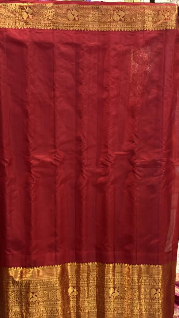 Authentic Pure Gadwal Silk Saree in Light Blue with Contrast Red Temple Border