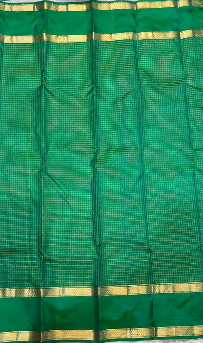 Pink &amp; Green Kanchi Silk Saree with Emerald Green Blouse