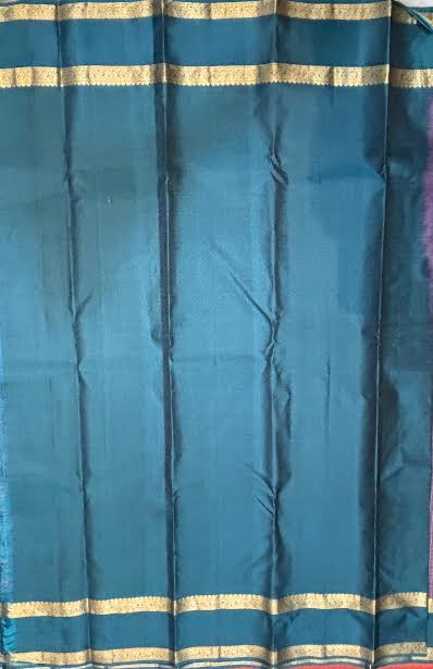 Traditional Handloom Purple Kanchi Silk Saree with Blue Zari Border