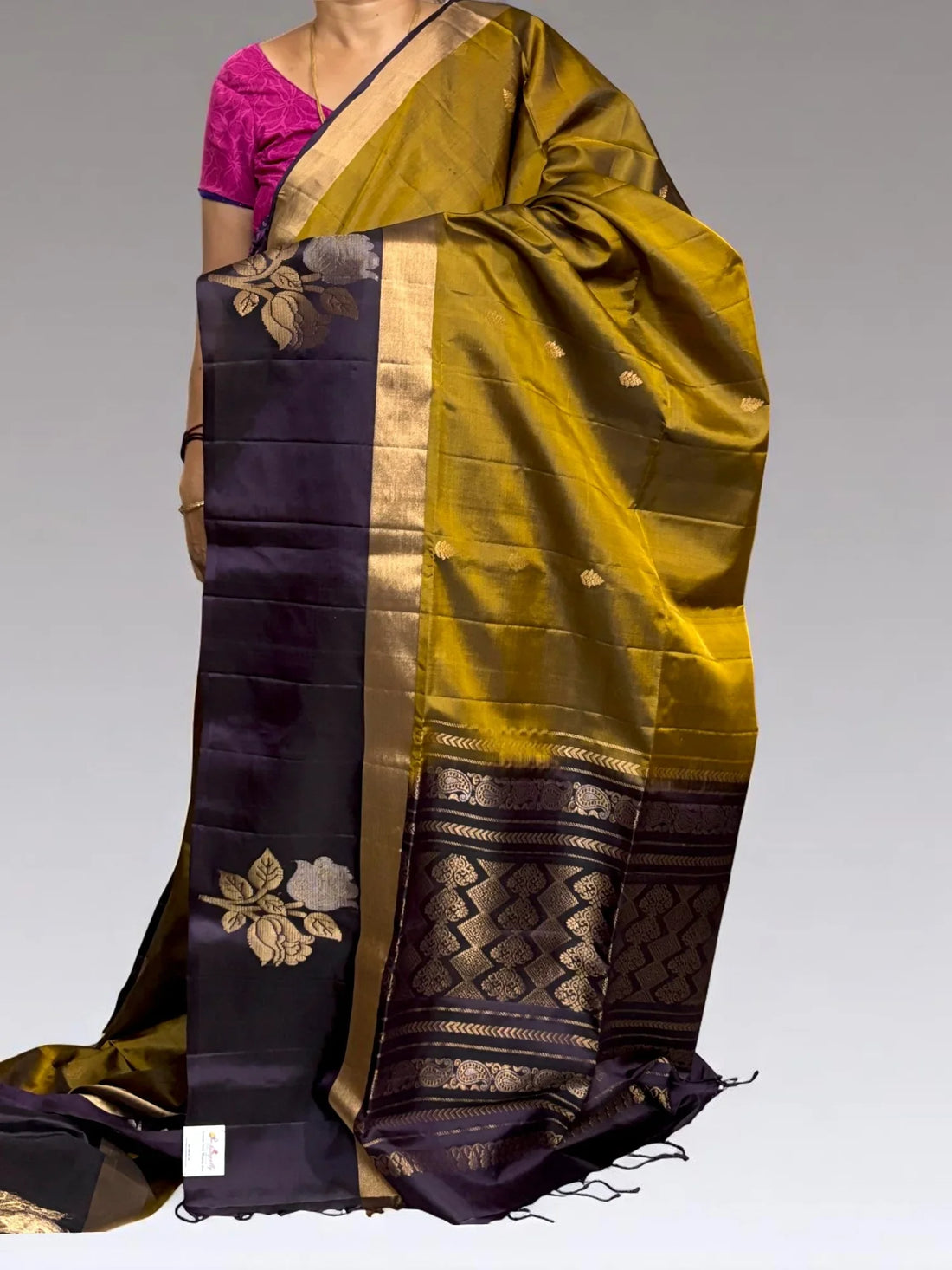 Gold Brown Chocolate Color Designer Kanchi Pure Soft Silk Saree - pochampallysarees.com