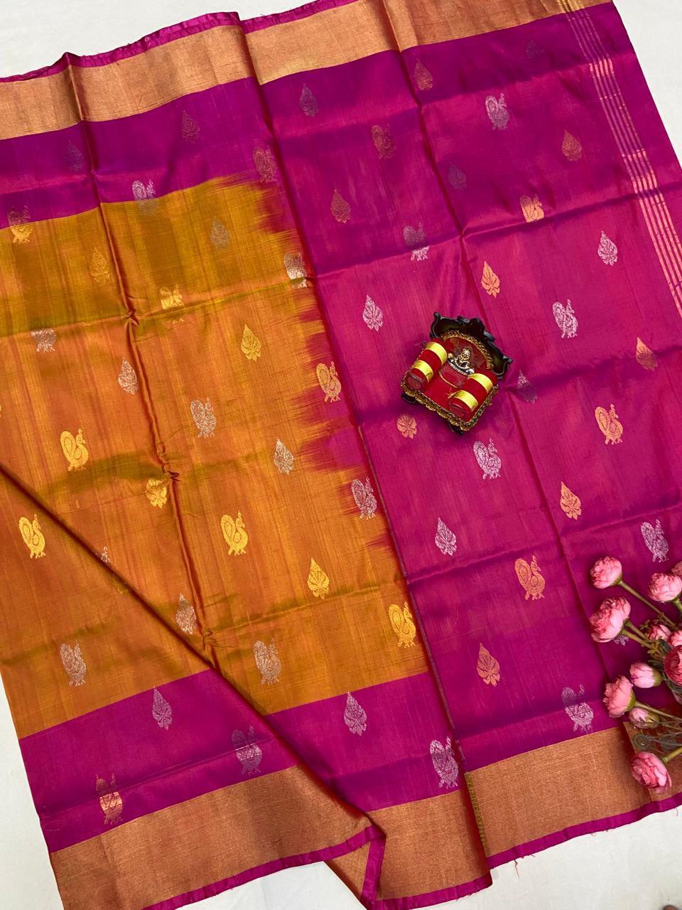 Golden Uppada Butta Pure Silk Saree - pochampallysarees.com