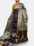 Gray Chocolate Color Designer Kanchi Pure Soft Silk Saree - pochampallysarees.com