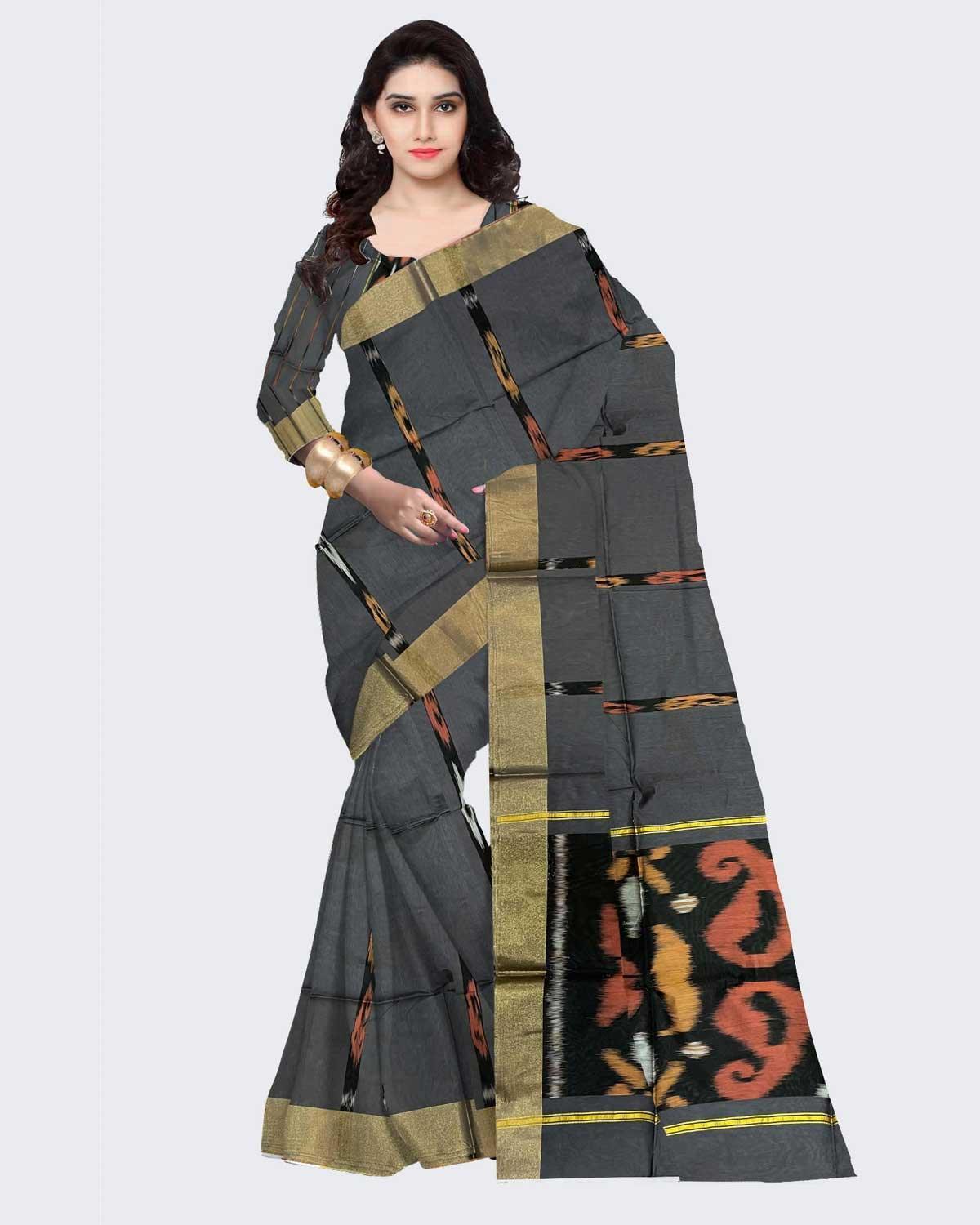 GRAY COLOR IKKAT SICO SAREE-14 - pochampallysarees.com