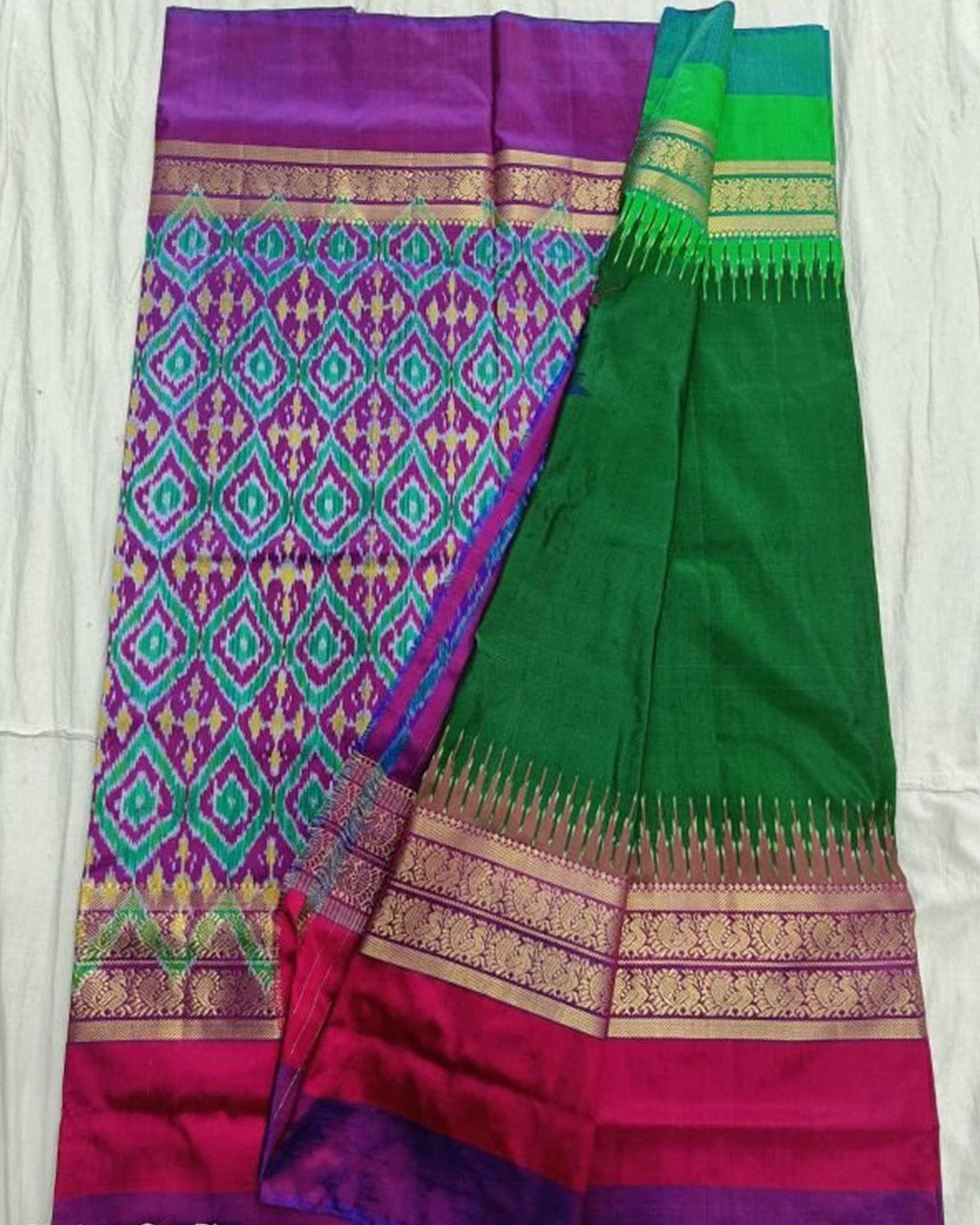 GREEN POCHAMPALLY IKAT SILK SARI - pochampallysarees.com