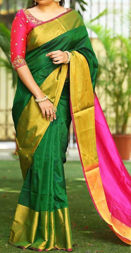 Green Uppada Butta Pure Silk Saree - pochampallysarees.com