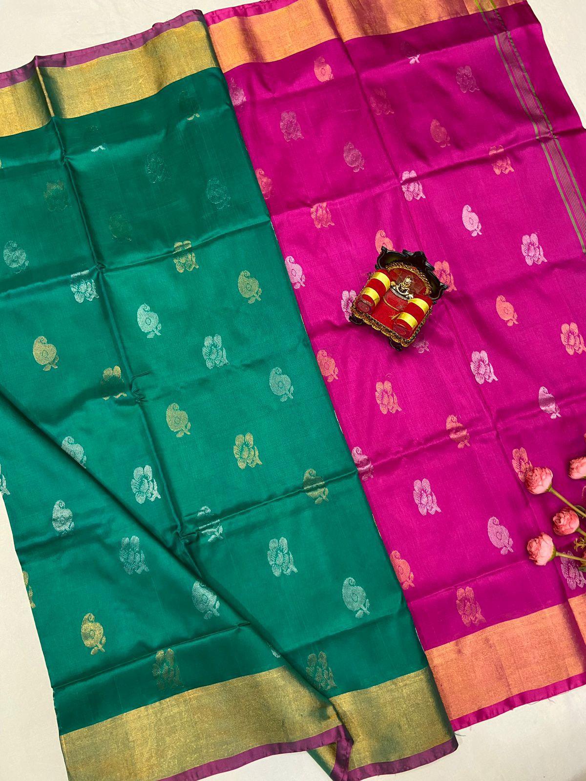 Green Uppada Butta Silk Saree - pochampallysarees.com