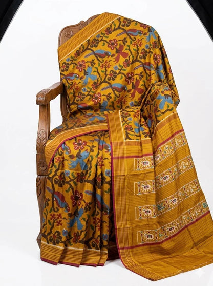 Authentic Mustard Yellow Ikkat Patola Saree for Women