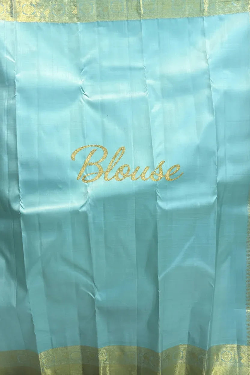 Light Blue Pure Kanchipuram Pattu Saree with Gold Zari | Authentic Kanchi Sarees - pochampallysarees.com