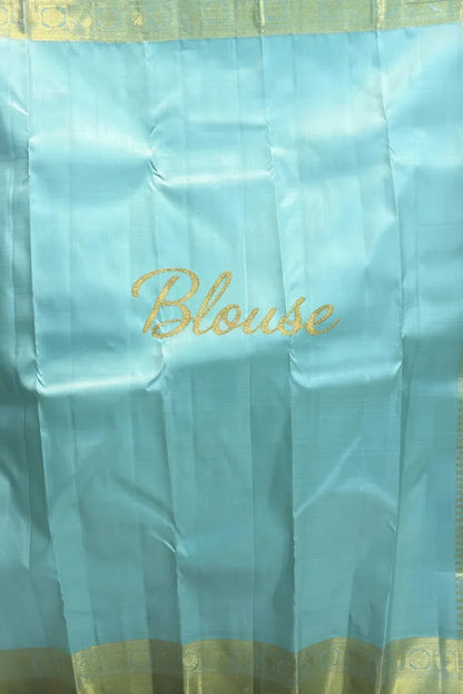 Light Blue Pure Kanchipuram Pattu Saree with Gold Zari | Authentic Kanchi Sarees - pochampallysarees.com