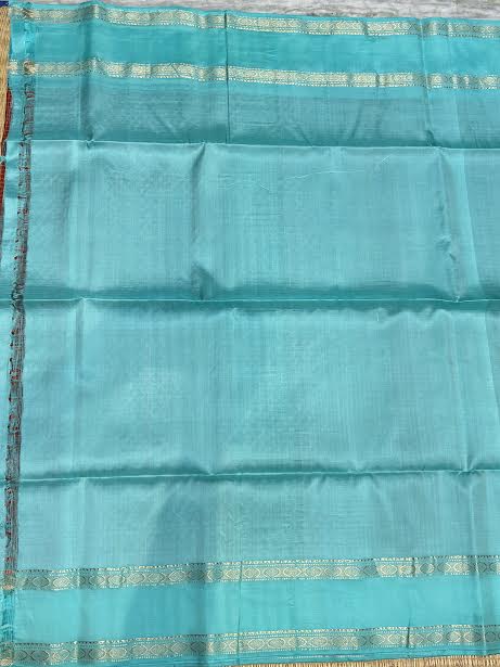 Rust Brown and Turquoise Zari Woven Silk Saree With Silk Mark