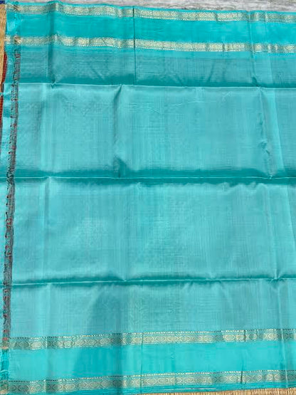 Rust Brown and Turquoise Zari Woven Silk Saree With Silk Mark