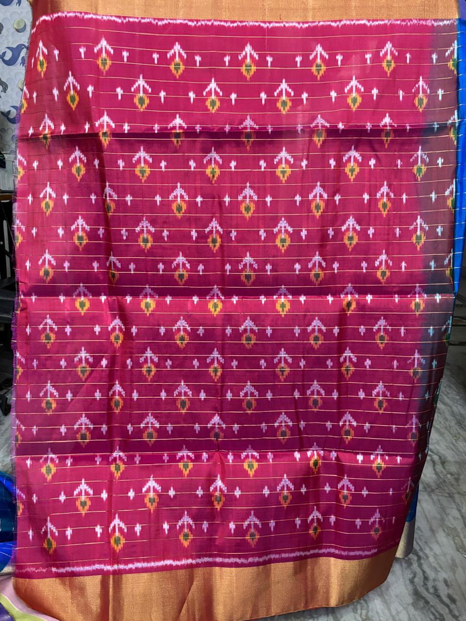 Pure Pochampally Soft Ikat Silk BLUE PINK Saree