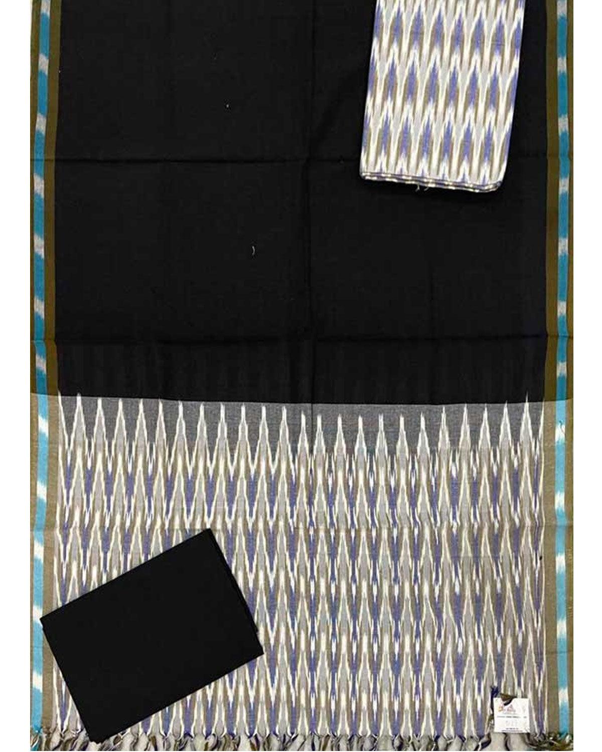 IKAT COTTON BLACK COLOR DRESS MATERIAL-D19 - pochampallysarees.com