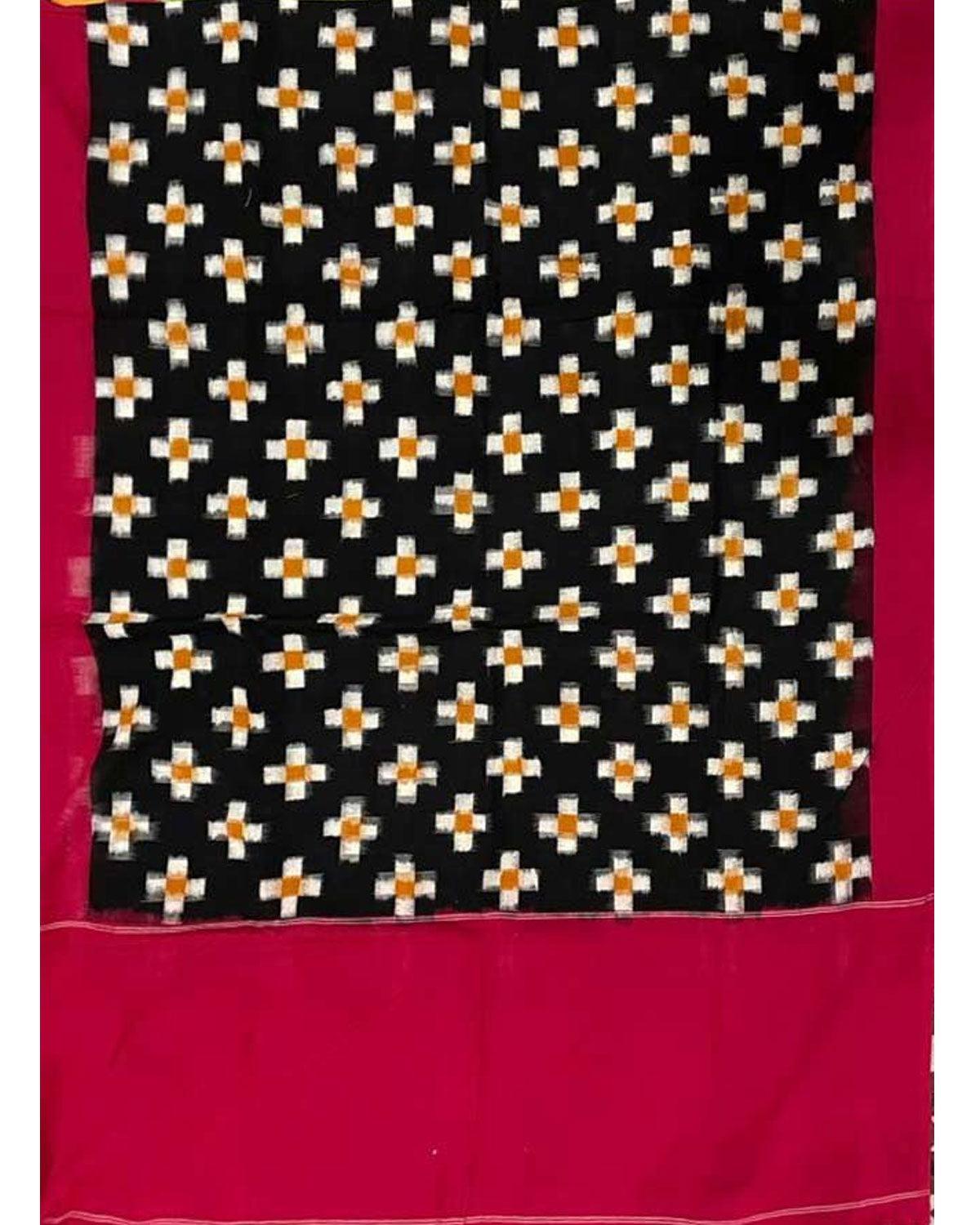 IKAT COTTON BLACK WITH RED COLOR DUPATTA - pochampallysarees.com
